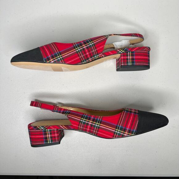 J. Crew Red Tartan Low Heel Cap Toe Slingbacks Size 9 - Picture 4 of 9